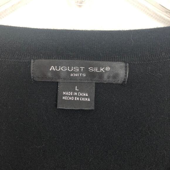 August Silk Blend V-Neck Long Sleeve Black Knit Sweater Size L - Picture 2 of 10